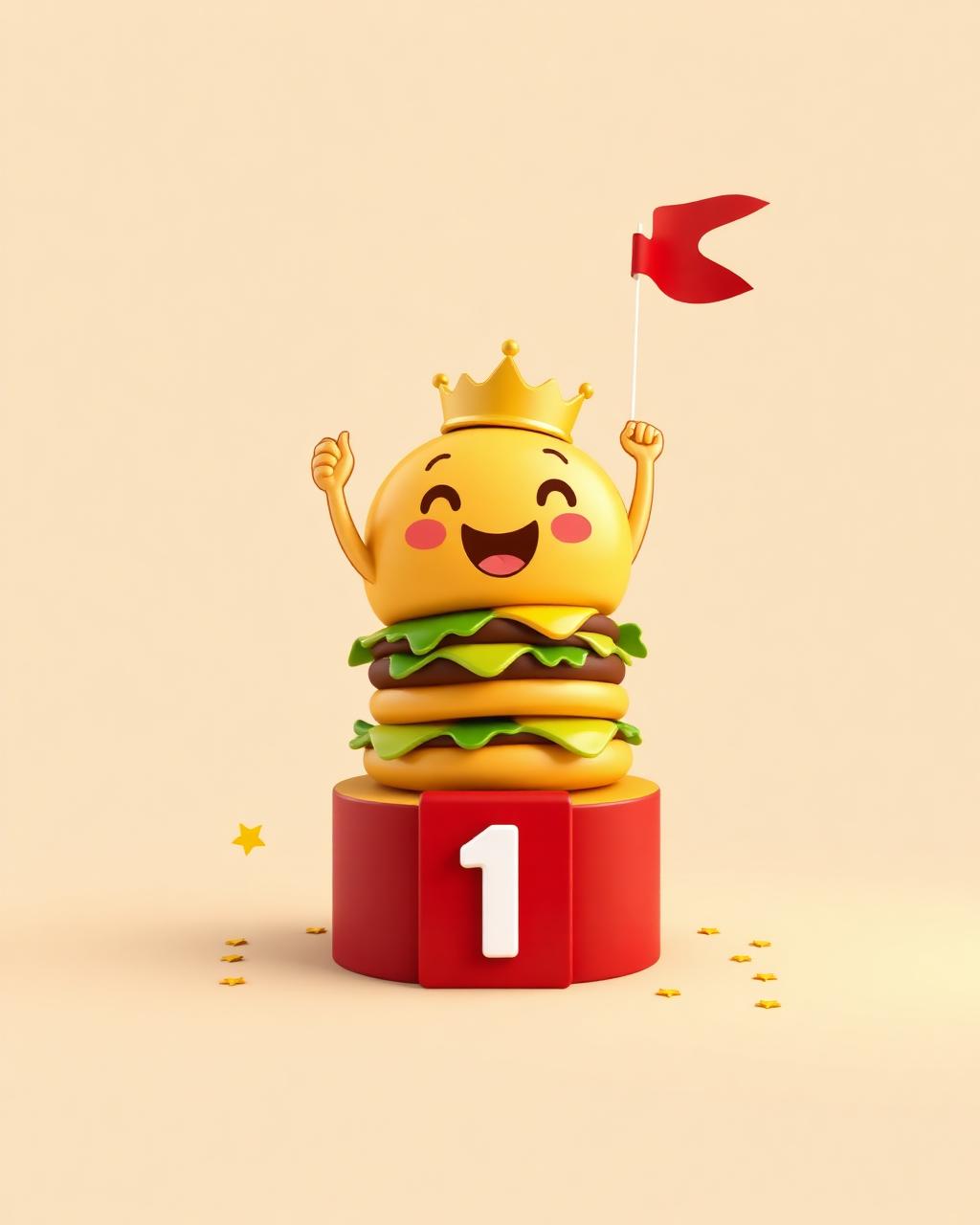 Kalkan arkasında ayakta kalan burger maskotu — Google 2026 Core Update sonrası ayakta kalan organik hit botu protokolünü simgeleyen çizim
